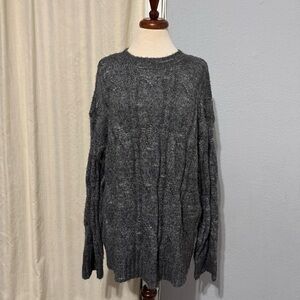 American Eagle Women Long Sleeve Unreal Cable Crew Long Sweater Gray Marled M